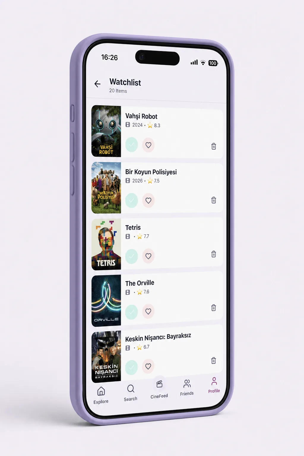 FlickCheck — Ana ekran, masada